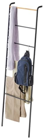 Yamazaki 2813 TOWER Lehnende Kleiderleiter, Schwarz, Stahl/Holz, Minimalistisch, 45 x 24 x 160 cm