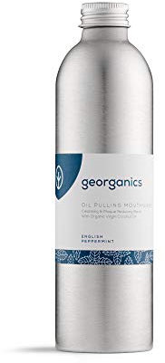 Georganics Whitening Oil Pulling Mouthwash - Peppermint - Plaque-Reducing Coconut Oil Blend - 100% Natural Ingredients - SLS, Glycerine & Fluoride Free - Cosmos Organic, Vegan, Cruelty-Free - 275ml