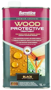 Barrettine Wood Protective Treatment (Black, 1L) - Ideal Treatment for Outdoor Treated Timber Structures. Wood Protector Oil with Water Repellent Qualities. UV & Fade Resistant.
