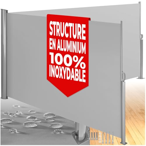tectake® Store Brise Vue Jardin Retractable Multi-Fonction Store latéral Double Enroulable Brise Soleil Paravent Exterieur Opaque en Aluminium Store banne pour Terrasse Jardin - Gris | 160 x 600 cm