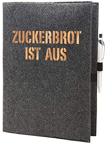 RaketeBerlin Filzhülle A4 | Motiv ZUCKERBROT IST AUS | Filzumschlag für A4 Format mit Steckfach und Stiftschlaufe | 100% Polyesterfilz | vielseitige Verwendung | verschiedene Farben