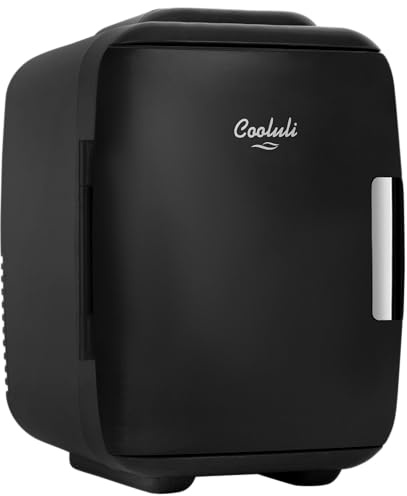 Cooluli Mini Fridge for Bedroom - Car, Office Desk & Dorm Room - Portable 4L/6 Can Electric Plug In Cooler & Warmer for Food, Drinks, Skincare Beauty & Makeup - 12v AC/DC & Exclusive USB Option, Black