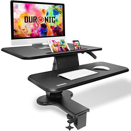 Duronic DM05D13 Computertisch, Workstation 64 x 46 cm mit Tastaturablage | Schreibtischaufsatz höhenverstellbar 12 bis 42cm, Stehpult zum festklemmen an Tischkante, Sitz-Steh Schreibtisch bis 8 kg