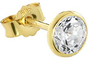 NKlaus Ohrstecker Gold 585 Echtgold mit Zirkonia Weiß, 5,5 mm, 1 Stück | Einzelner Ohrring aus 14 Karat Gelbgold mit Cubic Kristall, für Damen, Herren und Kinder