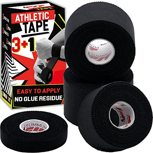 Summum Fit Black Athletic Tape Extrem Stark - 3 Rollen + 1 Fingerrolle - Einfach anzubringen & Keine Rückstände - Sports Tape Athletic für Boxen Fußball Klettern oder Gymnastik für Handgelenk Knöchel