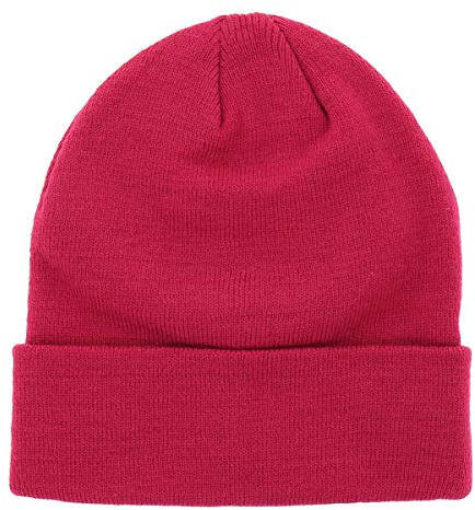 Bonnet Homme ou Femme Rose Fushia Uni - Bonnet Hiver Basic en Maille sans Pompon - 100% Acrylique - avec ou sans Revers - Modèle Simple et Classique sans Marque - Taille Unique
