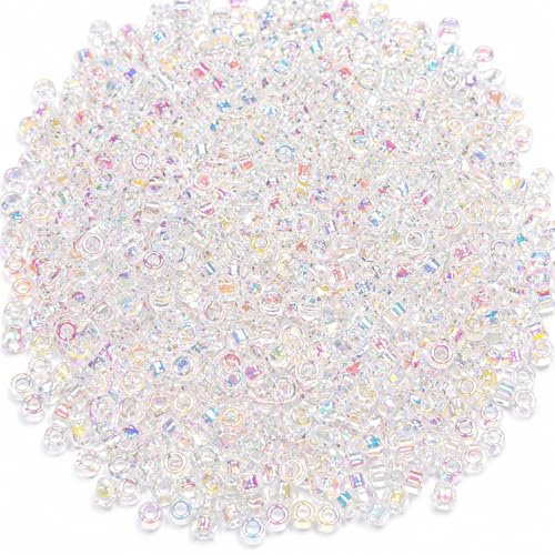 Perlin Rocailles Perlen 2 mm 11/0 Crystal AB Glasperlen 6500 Stück Saatperlen Seed Beads Transparent Irisierend Schmuckperlen zum Auffädeln für Basteln Perlenweben