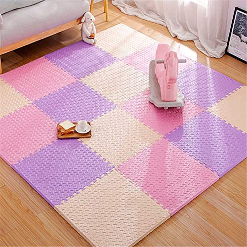 TONGQU 23 X 23 Zoll Baby Puzzle Matten, Ineinandergreifende Eva Foam Puzzle Fliesenmatte Mit Kanten - Perfekt Für Bodenschutz, Garage, Bewegung, Yoga, Spielzimmer,Beige+pink+Purple,12