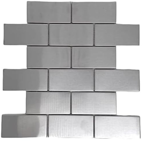 Tenedos 2x4 Brick Subway Stainless Steel Mosaic Tile, Mesh-Mounted for Kitchen Backsplash, Bathroom Wall Accent – Modern Metal Look (1 Sheet)