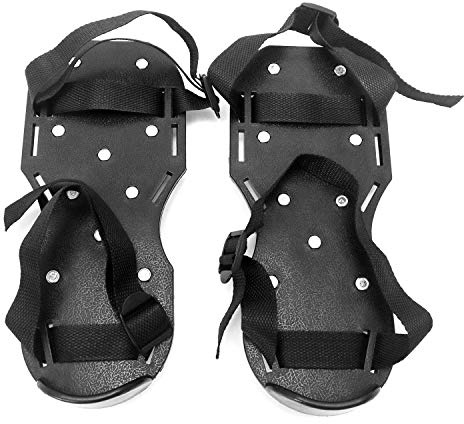 QWORK Gunite Spiked Shoes, 2 Pair Lawn Aerator Shoes with 1 Short Spikes Perfect for Epoxy Floor, Overlays, Cover Installation, Black Color