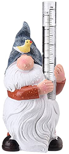 QYLJZB Nain de jardin en résine avec pluviomètre en plastique peint à la main pour extérieur, patio, cour, paysage, cadeau étanche