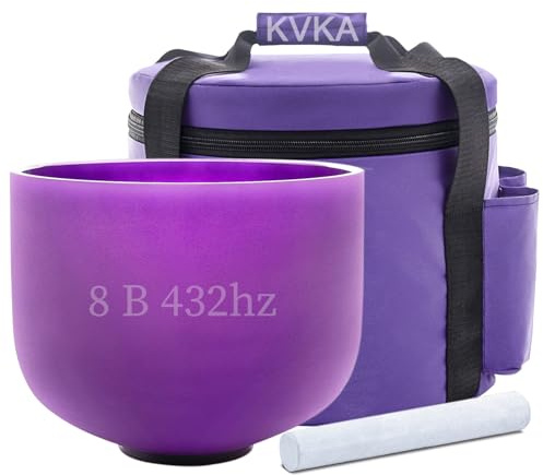 KVKA 20 cm ljudskålar, 432 Hz B note 8 tum lila chakra ljudskål för yoga meditation ljud läkande avkoppling stressminskning med bärväska