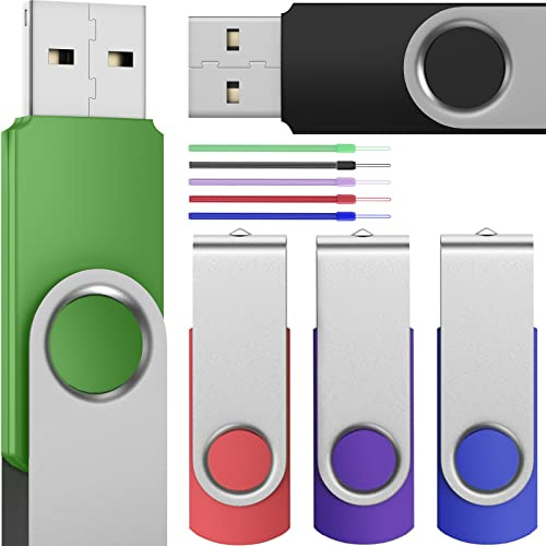 Clé USB 128 Go, Lot de 5 clés USB 3.0, clé USB Portable 128 Go, clé USB pivotante en métal, FEBNISCTE Value Multi Pack de Stockage de données avec lanière