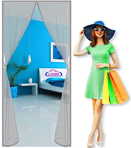 LZHBD Screen Door Curtain - 185x220 cm - Magnetic Self-Closing Privacy Door Screen Winter Stop Draft Keep Cold Out Door Cover - Gray