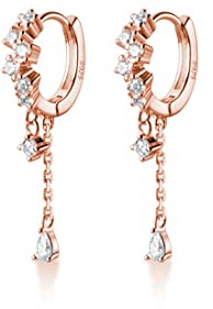 SLUYNZ 925 Sterling Silver CZ Hoop Earrings Drop for Women Huggie Earrings Dangle Piercing Earrings Chain Helix