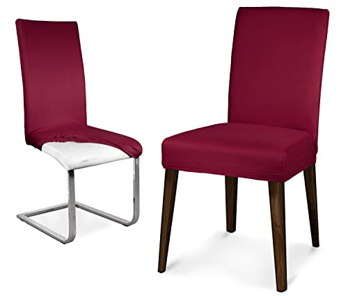 BEAUTEX Mikrofaser Stuhlhusse Sets, Mikrofaser Stuhlbezug, elastische Stretch Husse, Set Größe und Farbe wählbar (4er Set, Bordeaux)