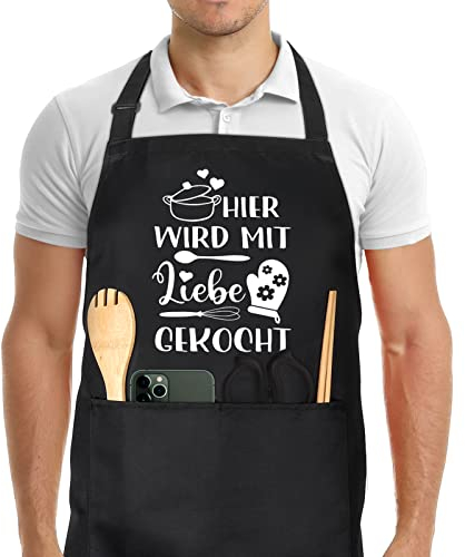Heyu-Lotus Grillschürze für Männer, Lustig Kochschürze wasserdicht verstellbare Küchenschürze mit Fronttaschen Witziges BBQ Geschenk zum Vatertag Weihnachten oder Geburtstag