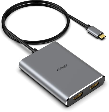 Fairikabe Adaptateur USB C vers double HDMI pour 2 moniteurs, extension d'affichage pour MacBook, répartiteur pour double moniteur, adaptateur MST pour MacBook Pro Air M1 M2 MacOS et Windows