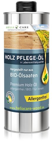 HeliaCARE BIO Holz-Öl Allergenfrei Holzöl für Allergiker - Geruchlos und hergestellt aus Rohstoffen in Lebensmittelqualität - für Böden, Möbel im Innenraum - Pflegeöl aus Deutschland (0,75L)