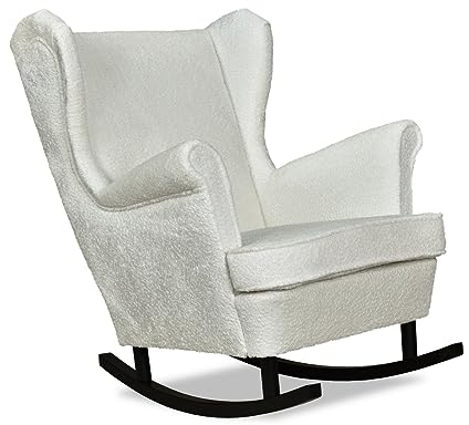 Family Meble Schaukelsessel aus Samtplüsch, Modell Bella, Skandinavisch, Relaxsessel aus Webstoff, Loungesessel, Ohrensessel, Bequemer Sessel, Für Wohnzimmer, Esszimmer, Schlafzimmer, Weiß