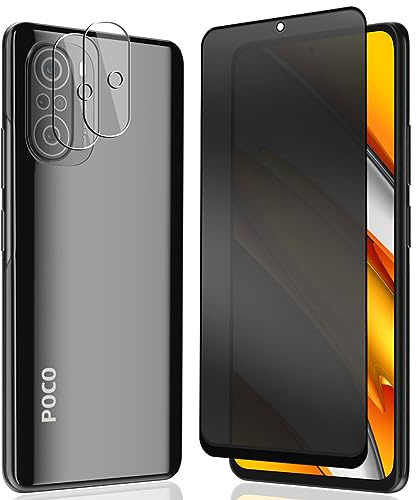 AnnhanT Protector Pantalla para Xiaomi Poco F3, Privacidad película protectora * 1 y Xiaomi Poco F3 Protector de Lente de cámara * 2, [Anti Espía] Vidrio Templado para Xiaomi Poco F3