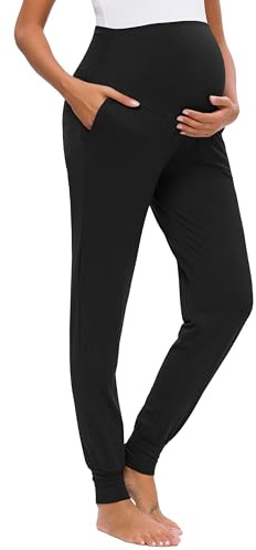 Love2Mi Damen Umstandshose Jogginghose Freizeithose für Schwangere Umstandsleggings mit Taschen Yoga Lounge Workout Schwangerschaft Hose