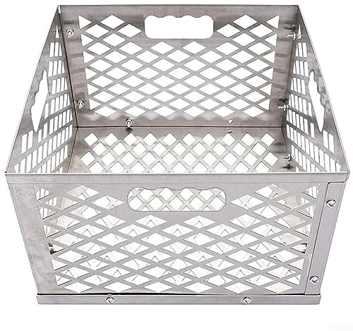 Panier à charbon de bois, boîte à charbon de bois en acier inoxydable argenté compatible avec la plupart des fumoirs décalés 30,5 x 30,5 x 19,1 cm