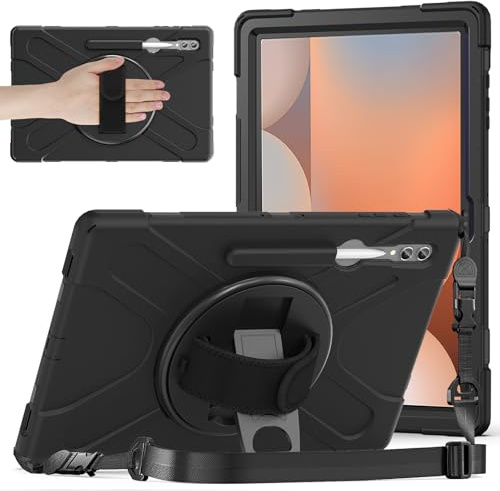 Gerutek Hülle für Samsung Galaxy Tab S10 Ultra/S9 Ultra/S8 Ultra 14,6 Zoll | Stoßfeste Hülle mit 360° Drehbar Stände/Handschlaufe, Schultergurt Stifthalter, Rundumschutz Case für Arbeit/Outdoor/Drinnen