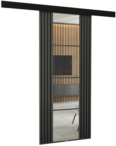 KIER FURNITURE Wandschiebetüren mit Spiegeln EMPI 80 – Schiebetür Komplettset Schiene Komplettset Mit Tür – Zimmertüren Mit Zarge Komplett - B86xH205xT1,6 cm - Graphit