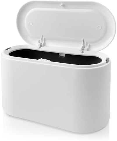 Tekenewbse 2L Cestini Spazzatura, 22 × 11 × 13cm Bianco Cestino Spazzatura Cameretta con Coperchio, Mini Cestino da Scrivania per Bagno Camera da Letto, Tavolo, Auto, Ufficio, Cucina Bidoncino Piccolo
