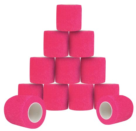 Venda Cohesiva Autoadhesiva 5 cm x 4,5 m, 12 Rollos, Rosa | Banda Venda Cinta Vendaje Adhesiva Deportiva Elástica Tape Crossfit Dedos