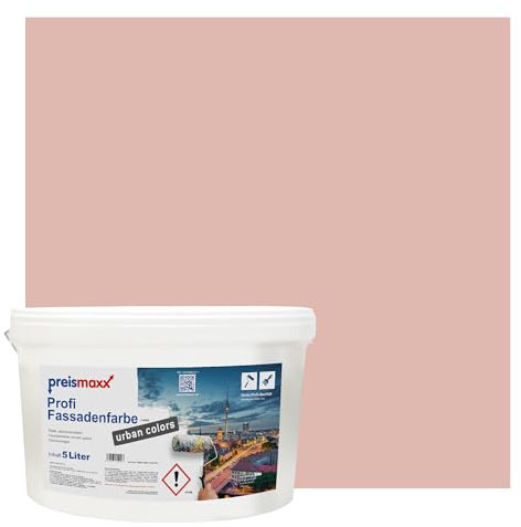 Preismaxx Profi Fassadenfarbe urban colors, bunte Außenfarbe, braun, rosabraun, pink brown 5L, matte, wasserabweisende Aussen-Dispersion, hohe Wasserdampfdurchlässigkeit