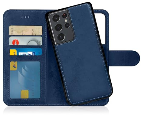 MyGadget Flip-fodral till Samsung Galaxy S21 Ultra - [avtagbart magnetfodral] - mobilfodral av konstläder - [flipfodral med kortplats] skyddsfodral i lila
