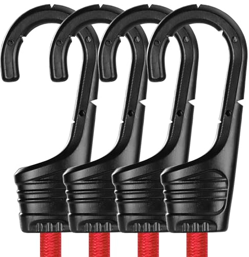WORKPRO 24 Inch Bungee Cords with Hooks, 4 Pack Superior Rubber Heavy Duty Bungee Straps Strong Elastic Rope for Outdoor Tent, Luggage Rack, Camping, Cargo, RV, Bike, Transporting, Storage, Red