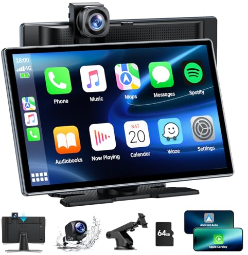 Lamto Autoradio Portatile con A-pple Carplay Android Auto con Dashcam Anteriore Posteriore 4K+1080P,9 Pollici Touchscreen Console Multimediale,Car Audio Radio con Mirror Link/Bluetooth/FM/AUX/64G TF