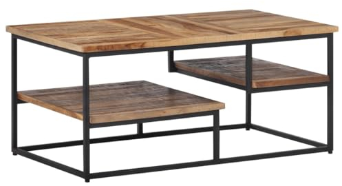 vidaXL Couchtisch, Beistelltisch mit Eisengestell, Sofatisch Tisch für Wohnzimmer, Kaffeetisch Teetisch, Recyceltes Massivholz Teak