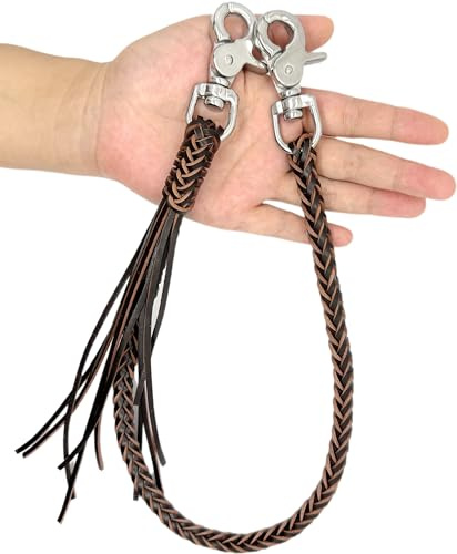 Juyovge Braided Genuine Leather Wallet Chain With Stainless Steel 316 Swivel Trigger Snaps ， Brown