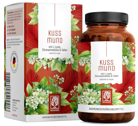NATURTREU® L-Lysin 1000 mg hochdosiert - L Lysin Komplex | mit Zitronenmelisse und Selen - Hochdosierte L-Lysin Kapseln - Naturtreu Kussmund vegan