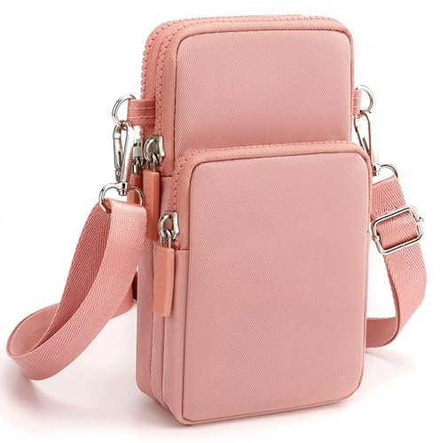 OUYIWEIMAOYI Cellulare borsa porta cellulare, Mini borsa a tracolla,Tasca per cellulare da donna con ingresso per cuffie, Tracolla regolabile e staccabile,per Shopping, Quotidiano (Pink)