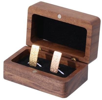 CHGCRAFT Walnut Wooden Cufflink Gift Box Small Vintage Rustic Gifts Box Cufflink Organiser Boxes for Men Wedding Bussiness Anniversary Birthday Valentine's Day Ceremony, 2.8x1.8x1.4inch