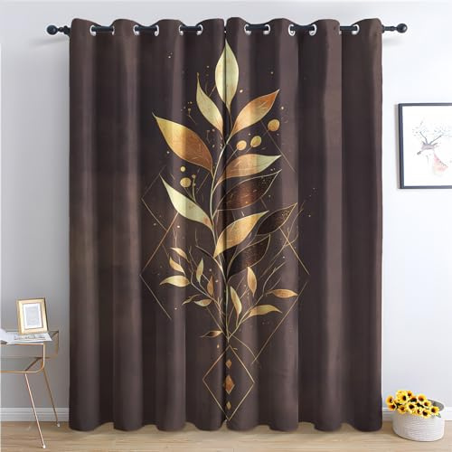 Generisch Vorhänge Blätter - Abstrakte Blätter Fenster Gardinen mit Ösen, Vorhang Blickdicht Verdunklungsvorhänge Thermovorhang für Wohnzimmer Schlafzimmer Deko 2er Set, H 160 x B 140 cm B-#185