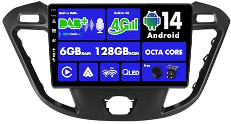 SXAUTO【Built-in 4G DAB】Android 14-6G+128G Car Stereo For Ford Tourneo Transit Custom (2013-2021) - Wireless CarPlay/Android Auto Camera + MIC - IPS 9 Inch 2 Din Steering Wheel Fast-boot 360-CAM HDMI