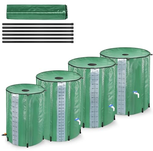 PEILU Serbatoio dell'acqua piovana pieghevole da 750 l, con rubinetto, scala e scarico, con asta di supporto, serbatoio dell'acqua piovana per la raccolta di acqua piovana (verde)