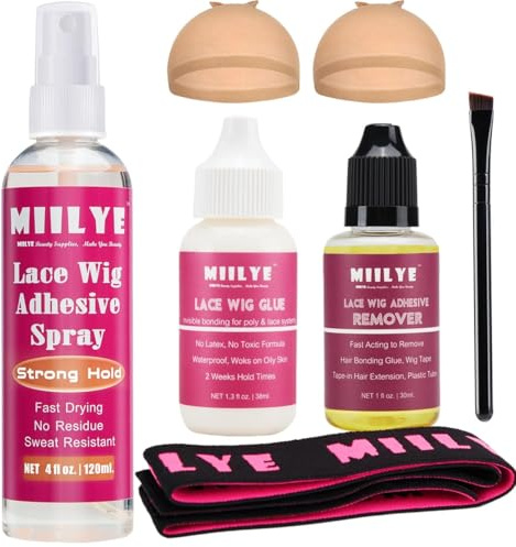 MIILYE Perücken-Installations-Kit, 120ml Haarperücken-Klebespray für Front Spitzen Perücken, Weißer Perückenkleber, Starker Halt Nahtlose Unsichtbare