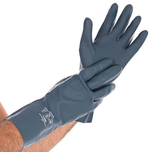 FRANZ MENSCH 2 Stück Chemikalienschutzhandschuhe Grande | Latex/Chloropren, Packung, petrol, 8/M, L: 30cm, Chemikalien Schutz Handschuhe, Chemie Handschuhe