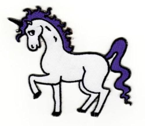 Einhorn Pferd Weiß Lila Aufnäher zum aufbügeln oder aufnähen Bügelbild Aufbügler für Kleidung gestickter Bügelpatch Applikation Patch Größe 9,8 x 8,0 cm