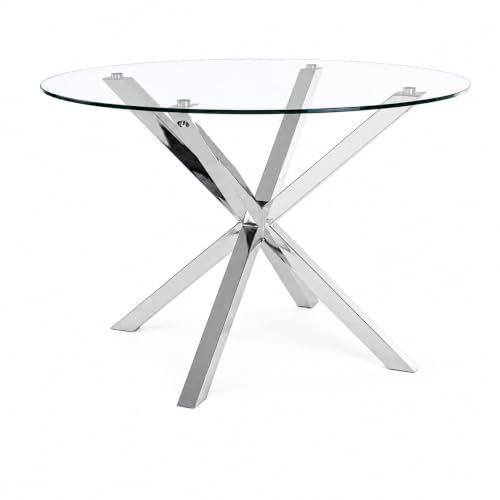 IBERA HOME Mesa de Comedor Redonda 120 cm – Mesa de Cocina de Cristal Templado para 4-6 Personas – Mesa Redonda Moderna con Patas de Acero, Montaje Fácil, Carga 70 kg, Gris
