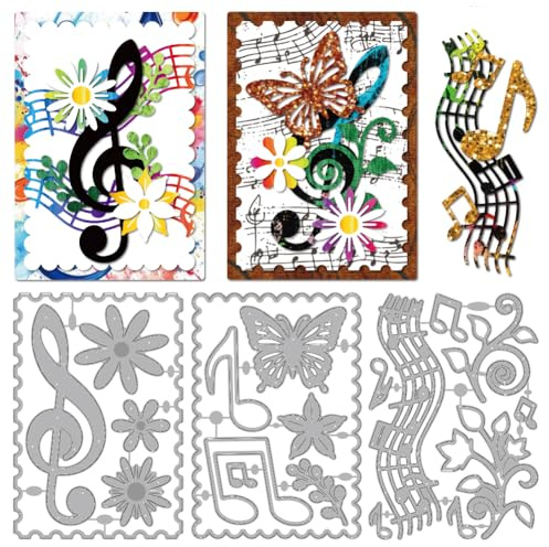 MAYJOYDIY Stanzformen Mit Musiknoten Metall Stanzformen Mit Blumen Und Schmetterlingsmotiv Blumenranken Prägeschablone Für Scrapbooking Bastelpapier Geburtstagskarten Geschenkdekoration