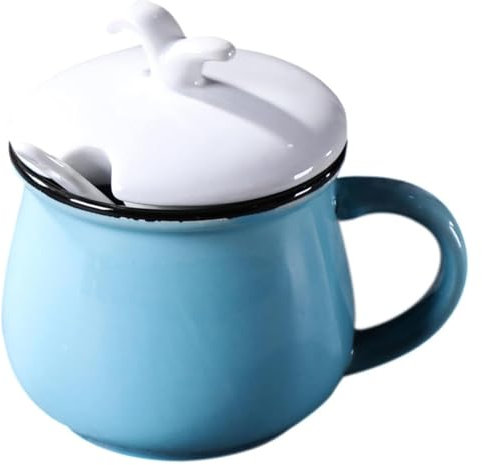 BTBTB Azucarero con tapa, azucarero de cerámica, azucarero europeo de color sólido con tapa, bonito tarro de almacenamiento, azucarero de porcelana con cuchara, tapa rosa-negra (azul, tapa blanca)