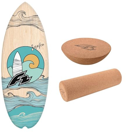 F2 Marken Balance Board Set mit Korkrolle UND Halbkugel Modell wählbar aus Holz für Einsteiger und Profis - Balancetraining, Fitness, Gleichgewichtstraining für Kite Windsurf Wingfoil Wassersport